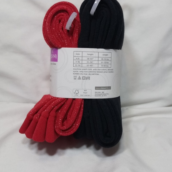 Girls 2 Pair Fleeced Footless Tights Size: Large - Picture 2 of 4